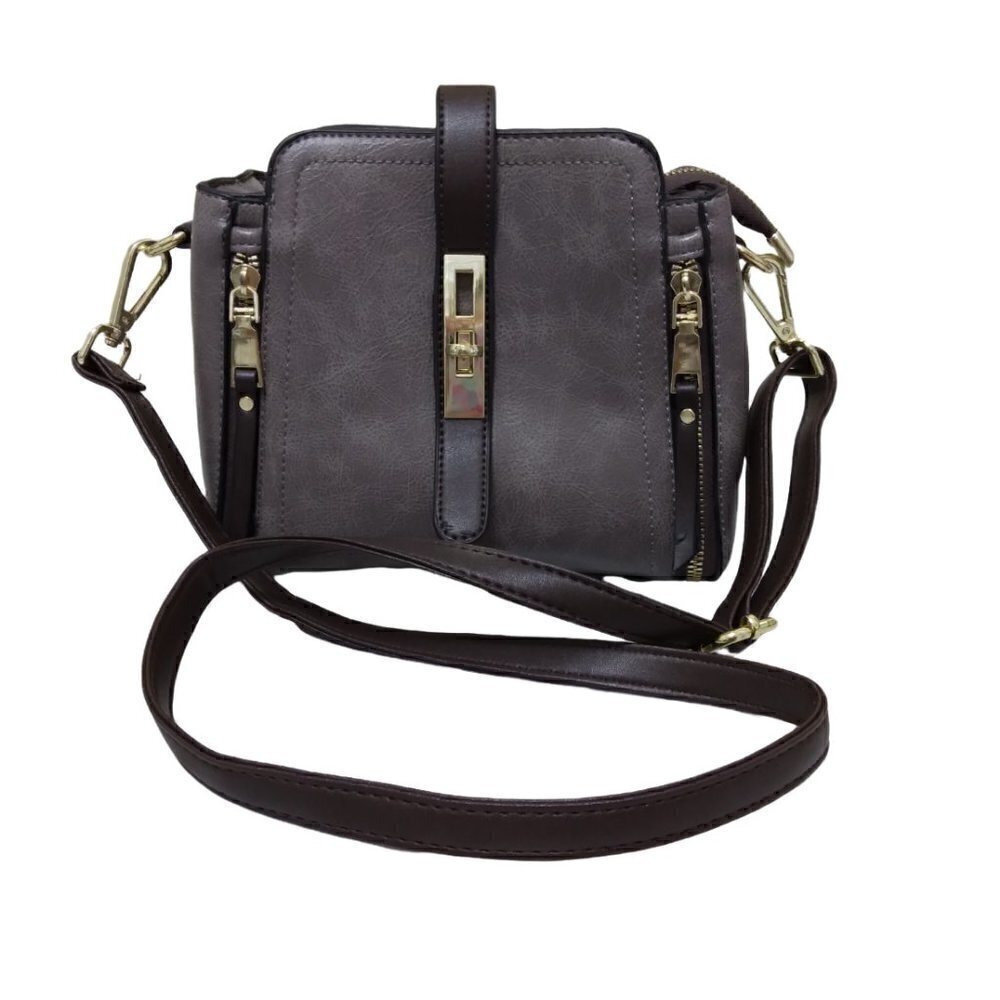 Gray /Brown Faux Leather Crossbody Bag Purse